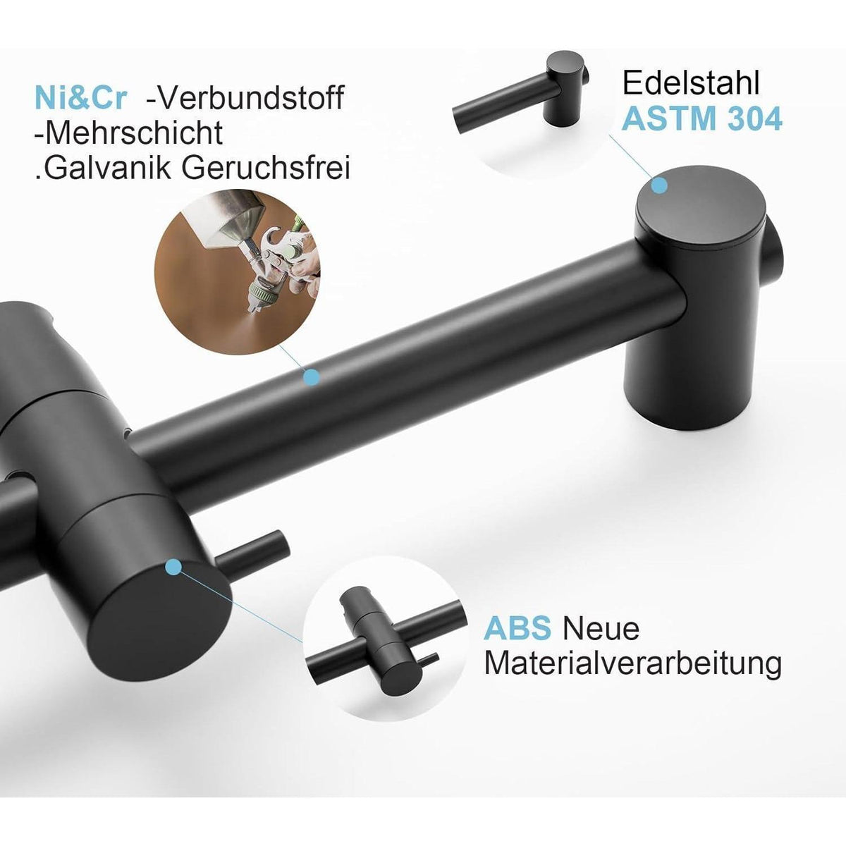 Verstellbare Duschstange 90cm Schwarz – Wandmontage & Duschkopfhalterung