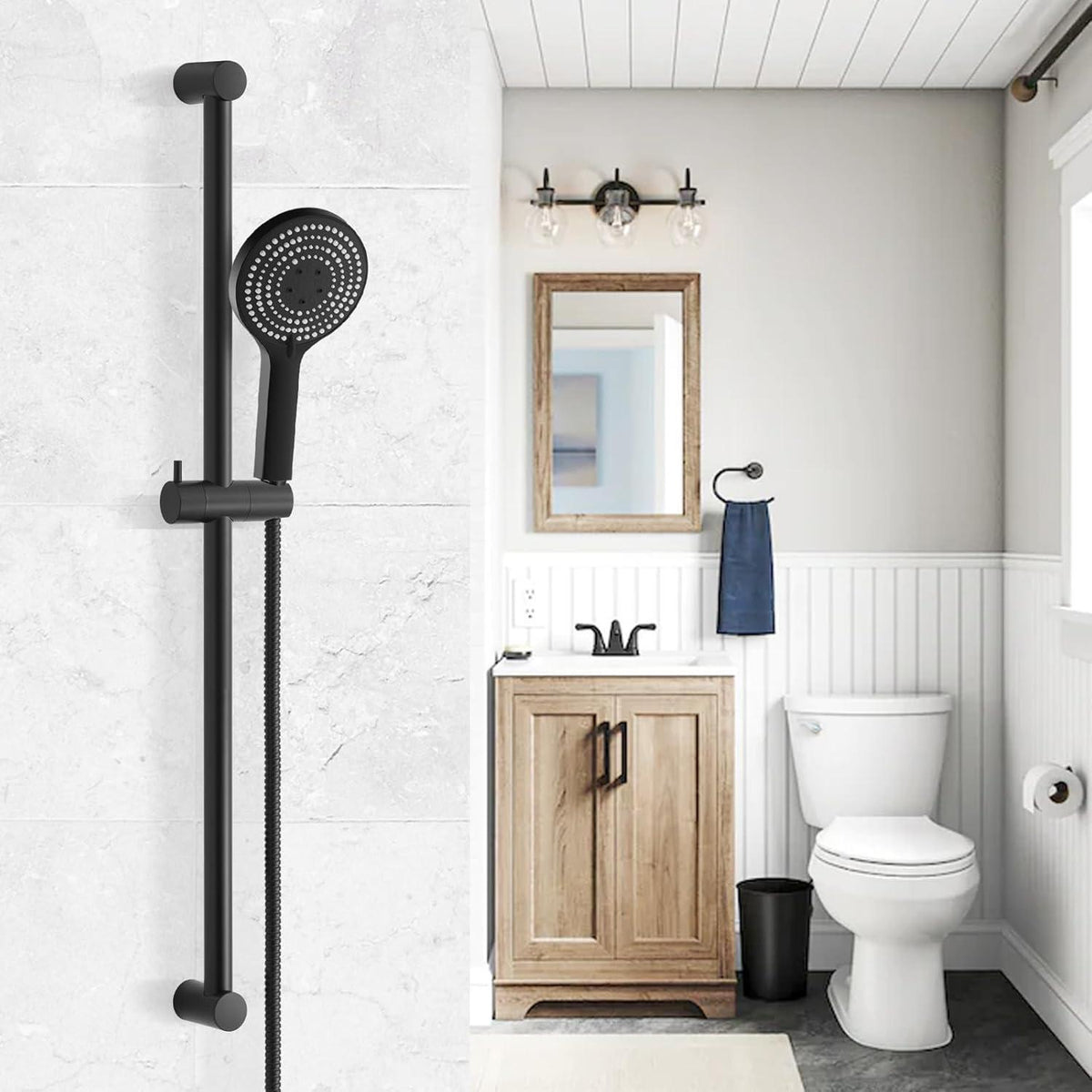Verstellbare Duschstange 90cm Schwarz – Wandmontage & Duschkopfhalterung