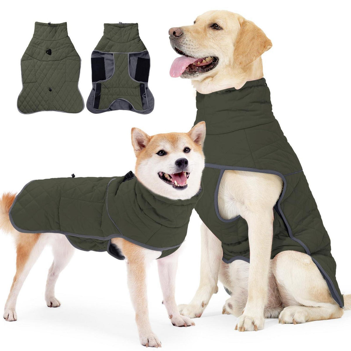 Wasserdichte Winterhundejacke mit Fleece – Armeegrün, L