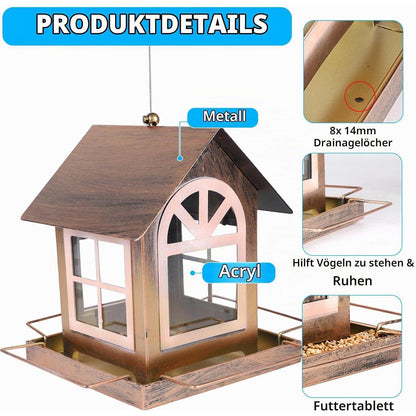 Vogelhaus Metall Bronze mit großem Fenster