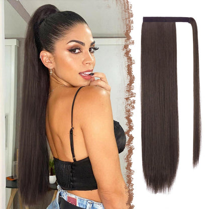 Langer glatter Pferdeschwanz Zopf Haarverlängerung Braun 70cm