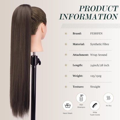 Langer glatter Pferdeschwanz Zopf Haarverlängerung Braun 70cm