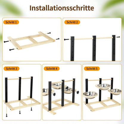 Erhöhter Hundenapf mit 3 Näpfen & Höhenverstellung