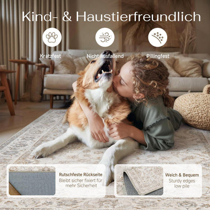 Beiger Wohnteppich 200x300cm – Waschbar & Rutschfest
