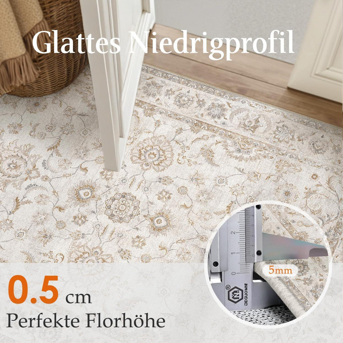 Beiger Wohnteppich 200x300cm – Waschbar & Rutschfest