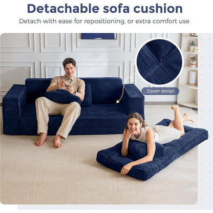 Klappsofa 190cm mit Schlaffunktion & Kissen – Dunkelblau