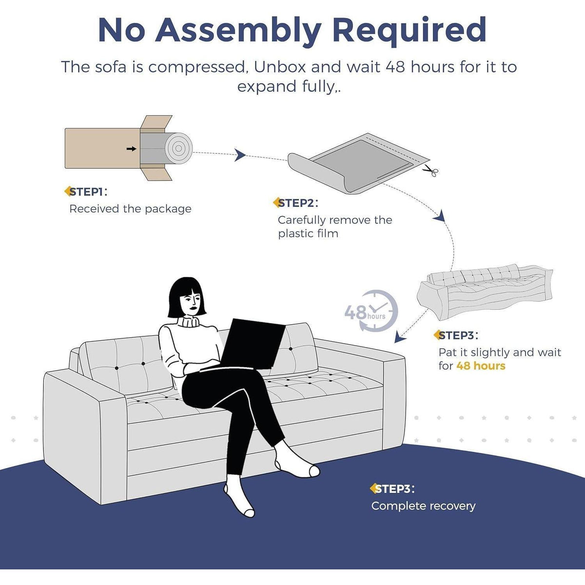 Klappsofa 190cm mit Schlaffunktion & Kissen – Dunkelblau