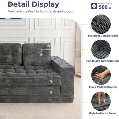 Klappsofa mit Schlaffunktion – Dunkelgrau, 190cm Breit