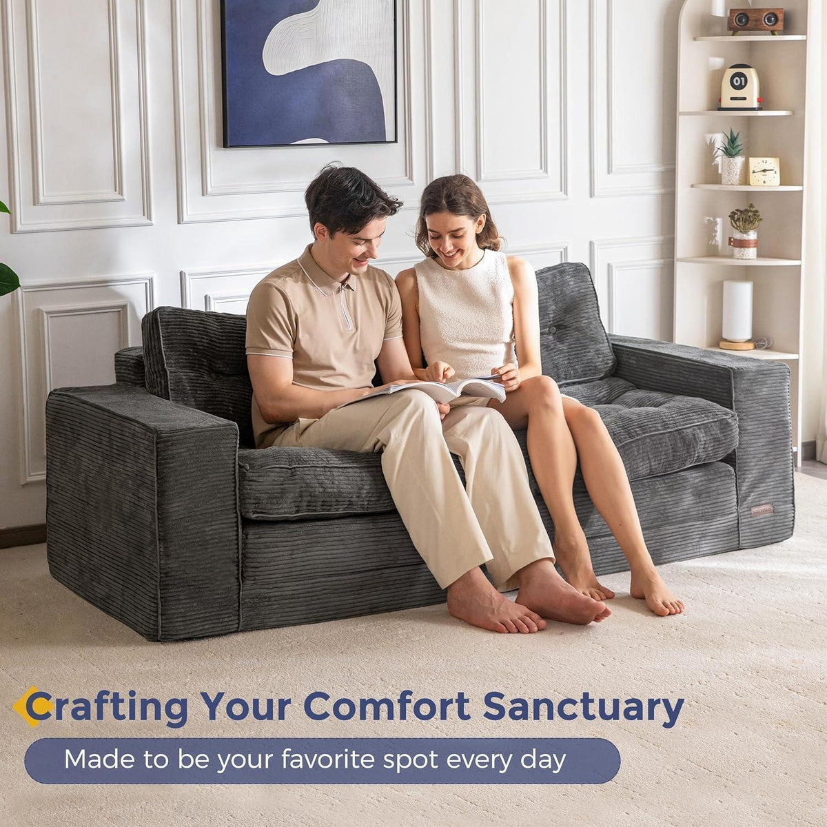 Klappsofa mit Schlaffunktion – Dunkelgrau, 190cm Breit