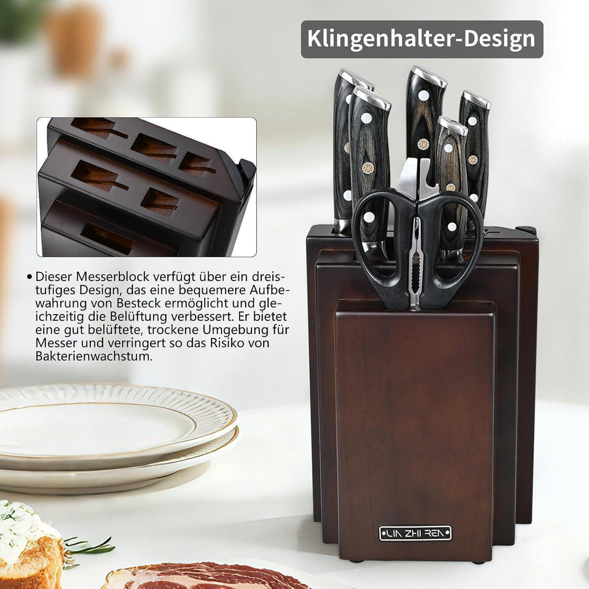8-teiliges Messerblock Set mit Messerschärfer & Edelstahl Küchenmessern