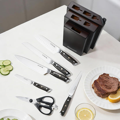 8-teiliges Messerblock Set mit Messerschärfer & Edelstahl Küchenmessern