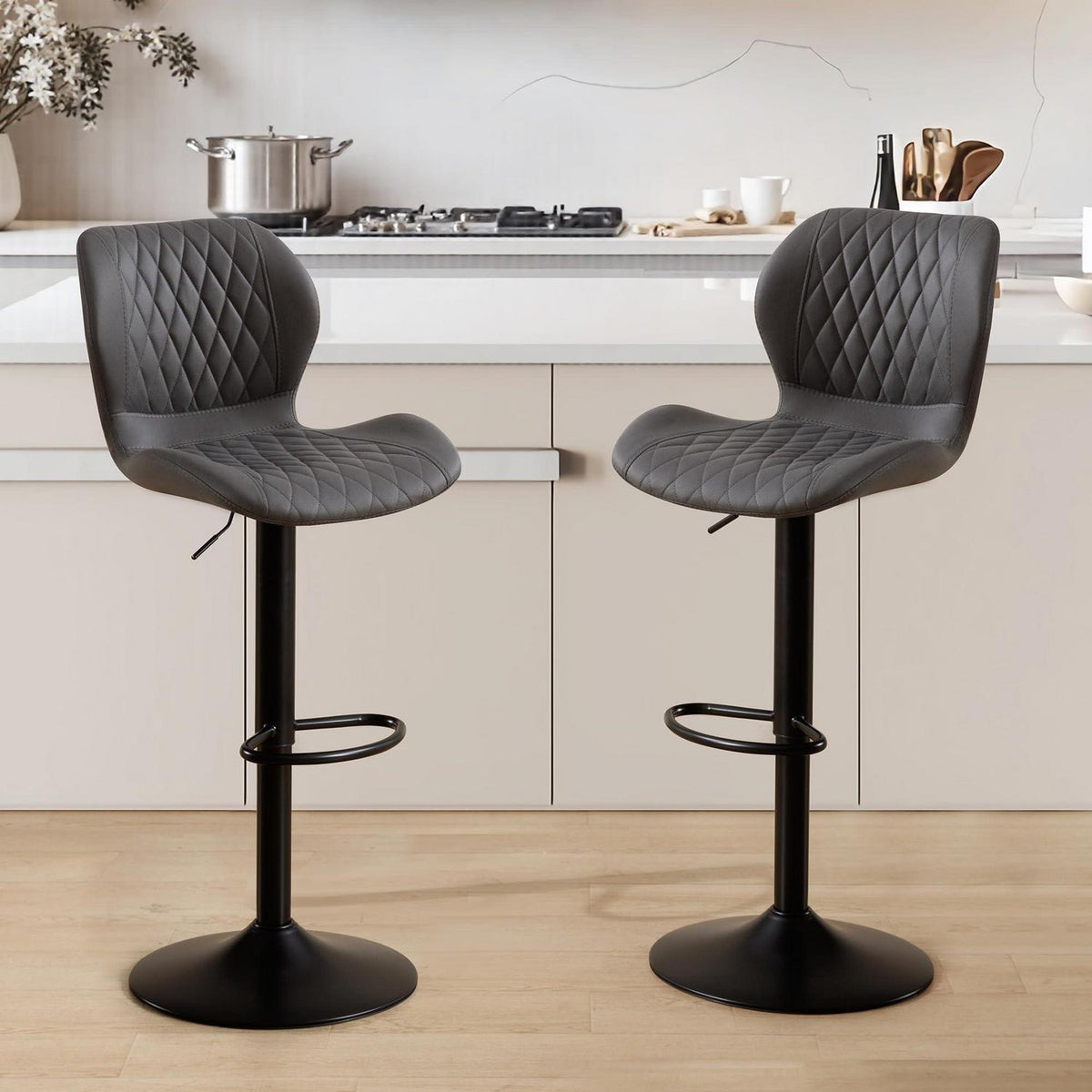 Barhocker mit Lehne, höhenverstellbar, dunkelgrau (2er Set)