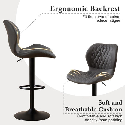 Barhocker mit Lehne, höhenverstellbar, dunkelgrau (2er Set)