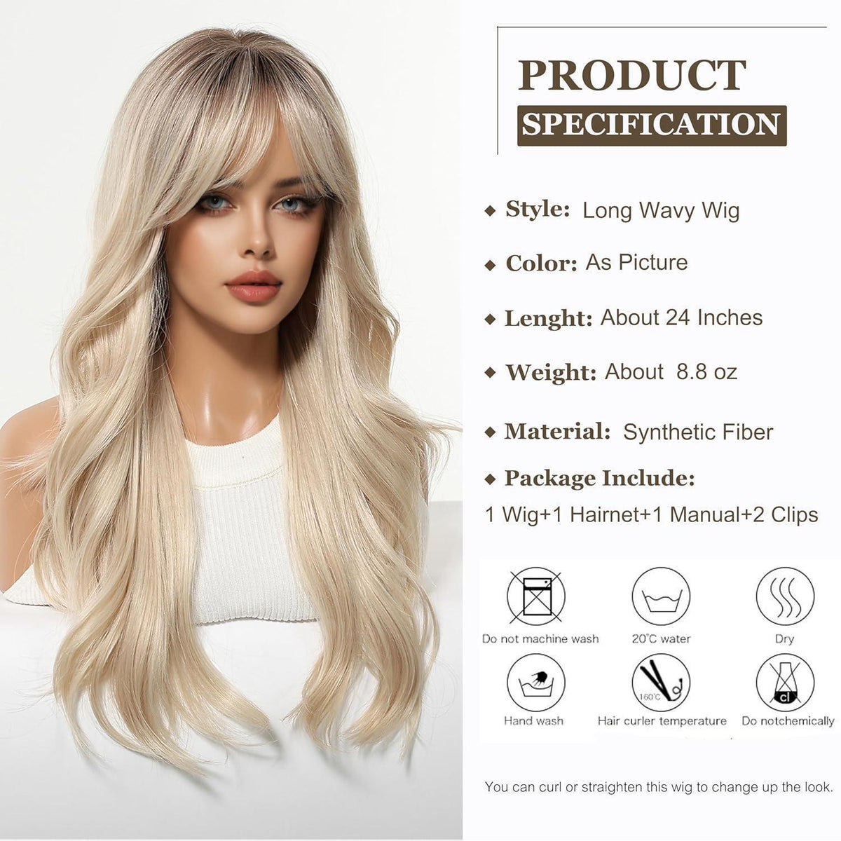 Esmee Long Gewellt Ombré Blond Pony Perücke Damen Synthetikhaar