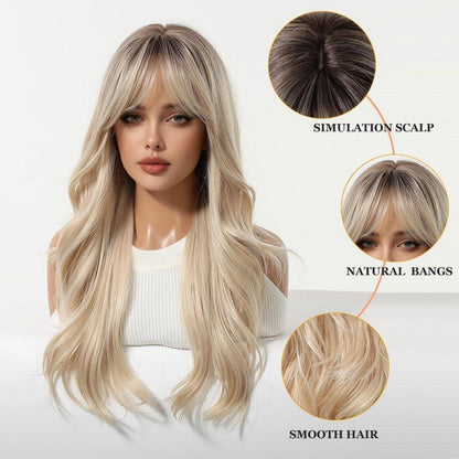 Esmee Long Gewellt Ombré Blond Pony Perücke Damen Synthetikhaar