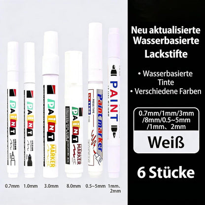 6x Reifenstift Weiß Wasserfest – 0,5-8mm für Reifen, Glas & Metall