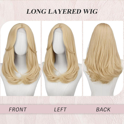 Hellblond Lace Front Perücke mit Pony, 45cm Synthetik Haar