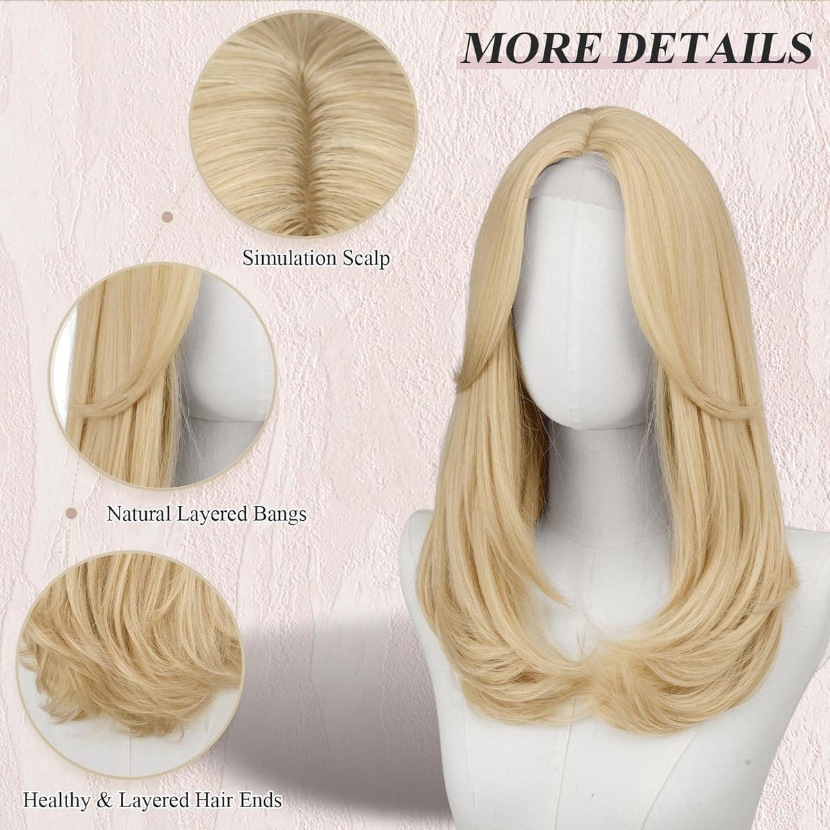 Hellblond Lace Front Perücke mit Pony, 45cm Synthetik Haar