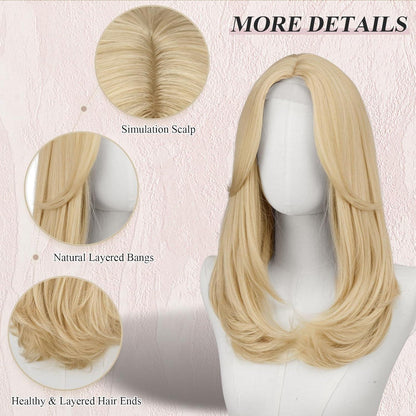 Hellblond Lace Front Perücke mit Pony, 45cm Synthetik Haar
