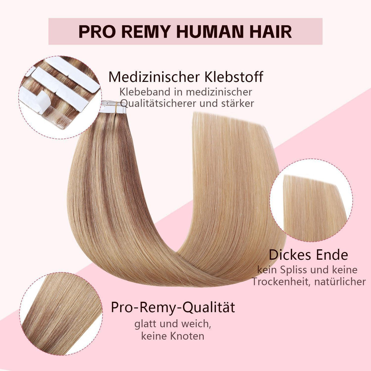 Remy Tape Haarverlängerung #10/27/27 Hellbraun mit Goldblond 45cm