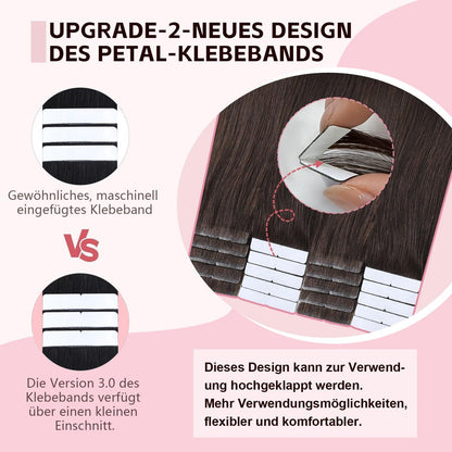 Remy Echthaar Tape Extensions #2 Dunkelbraun 40cm