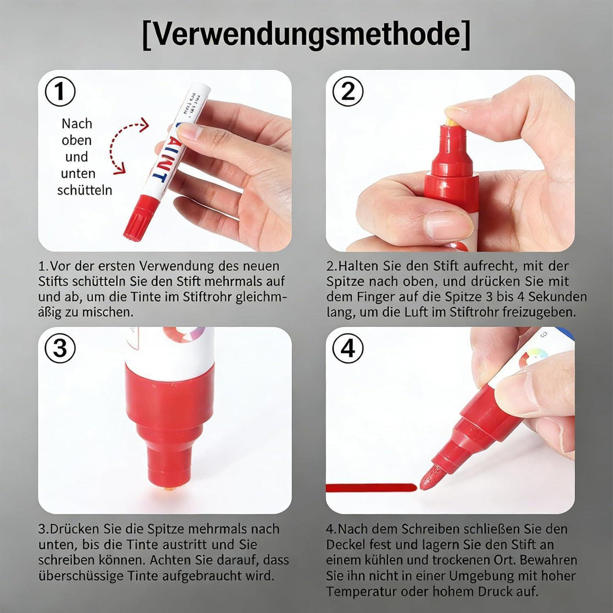 4x Reifenstift wasserfest - Rot, Weiß, Grün, Gelb