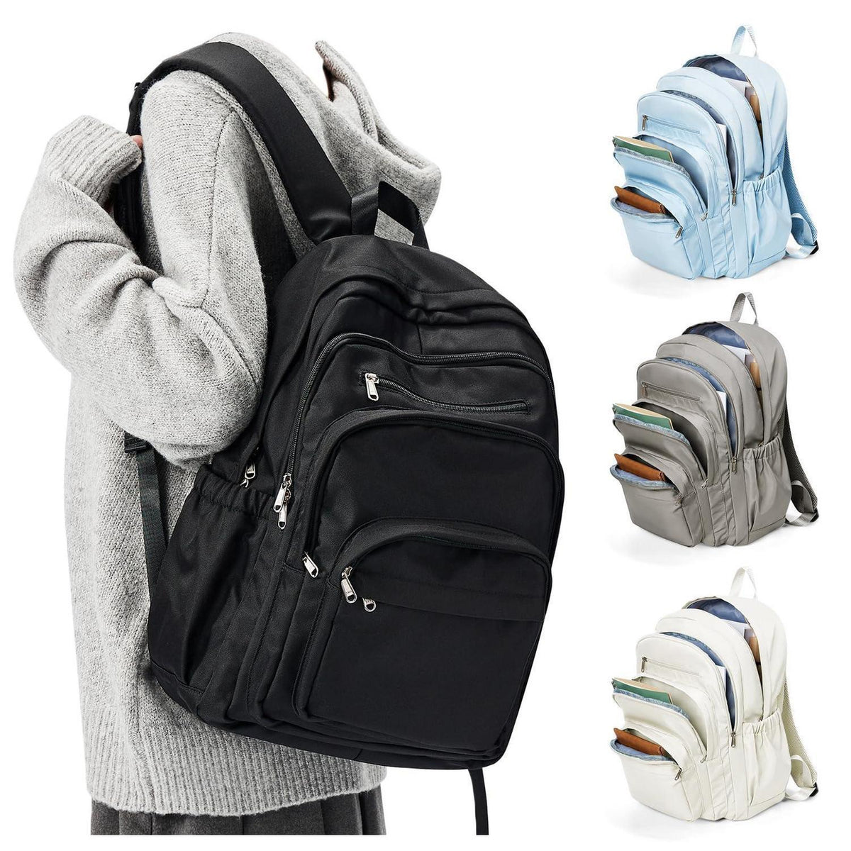 Schwarzer Schulrucksack mit Fächern – Vielseitiger Tagesrucksack