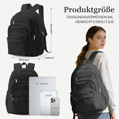 Schwarzer Schulrucksack mit Fächern – Vielseitiger Tagesrucksack