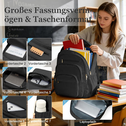 Schwarzer Schulrucksack mit Fächern – Vielseitiger Tagesrucksack