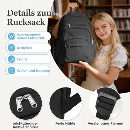 Schwarzer Schulrucksack mit Fächern – Vielseitiger Tagesrucksack