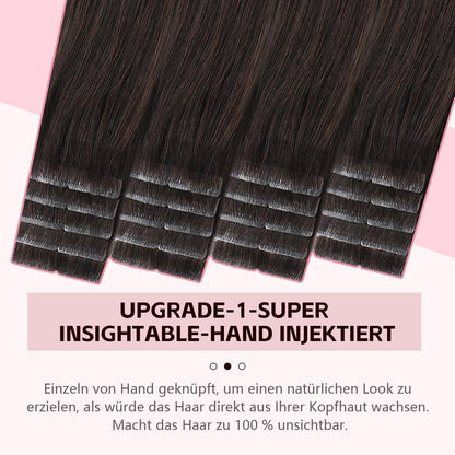 Echthaar Tape-in Haarverlängerung Dunkelbraun 55cm (50g)