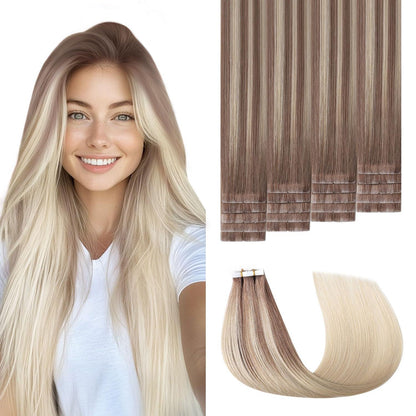 Remy Haarverlängerung Tape #8/60 Hellbraun-Platinblond 35cm
