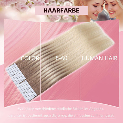 Remy Haarverlängerung Tape #8/60 Hellbraun-Platinblond 35cm