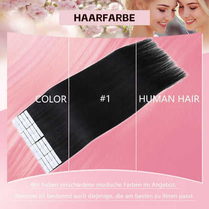Echthaar Tape Extensions #1 Schwarz 50cm – Remy Menschenhaar