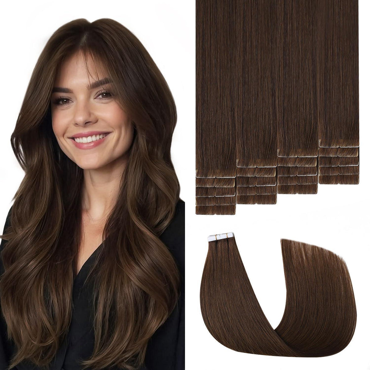 Remy Echthaar Tape Extensions #4 Mittel Braun 40cm