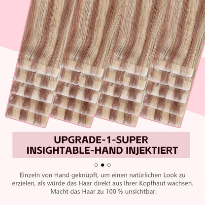 Echthaar Tape Extensions #10/27/27 Hellbraun mit Goldblond 55cm