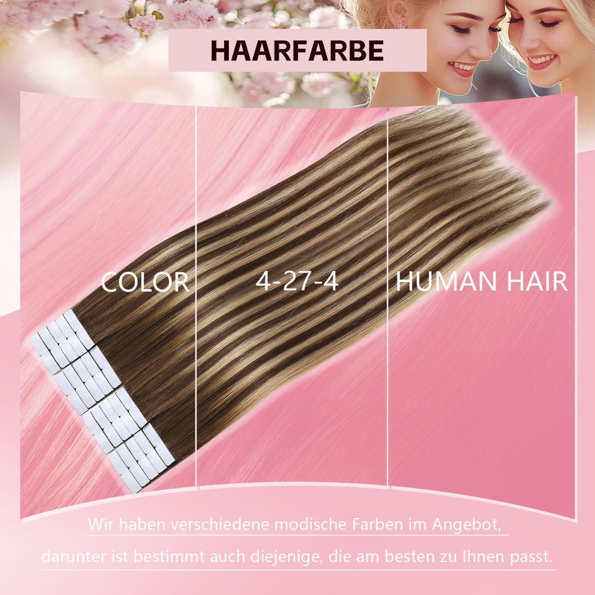 Remy Tape Haarverlängerung #4/27/4 Balayage Schoko-Karamell 45cm
