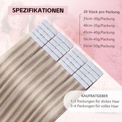 Echthaar Tape Extensions #18p613 Aschblond 50cm