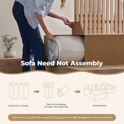 Modulares Ecksofa Cord Stoff – L Form mit Schlaffunktion & Kissen, Beige
