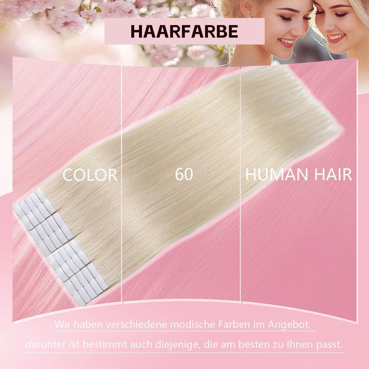Remy Echthaar Tape Extensions #60 Platinblond 40cm