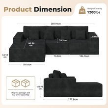 Modulares Ecksofa Cord Schwarz – Schlaffunktion & Liegesessel