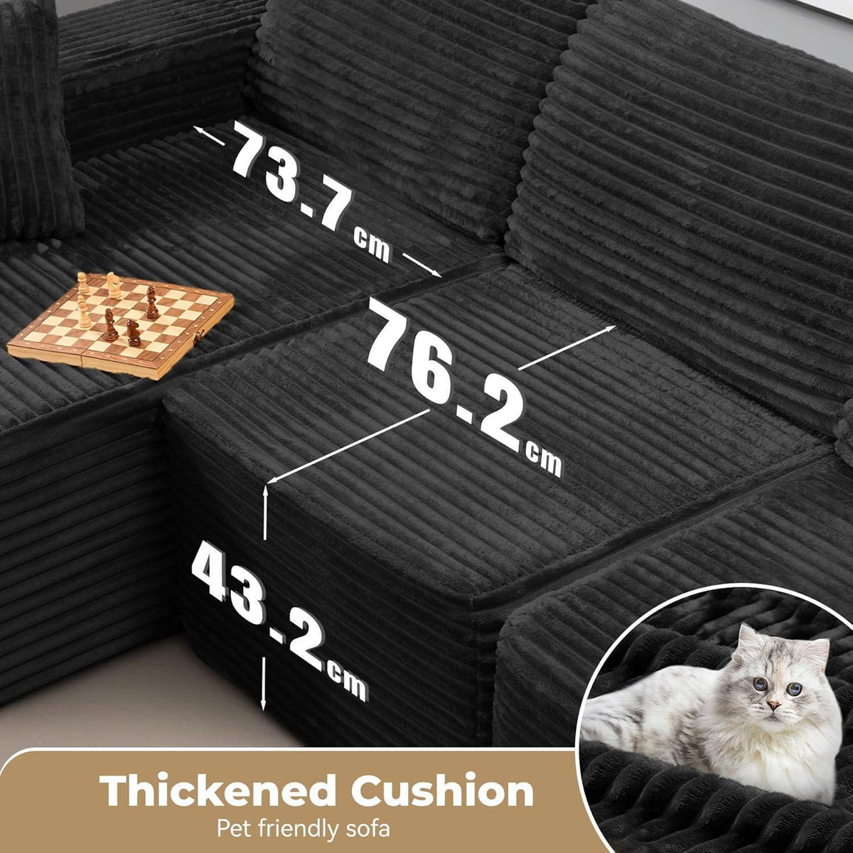 Modulares Ecksofa Cord Schwarz – Schlaffunktion & Liegesessel