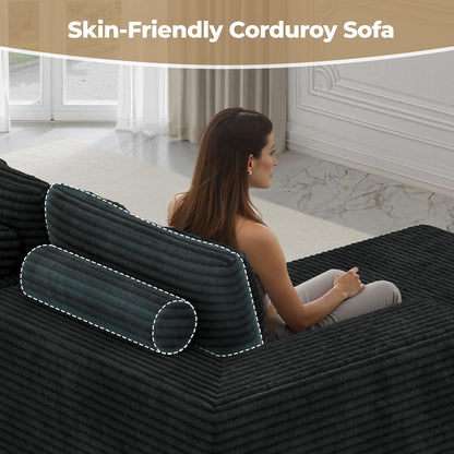 Modulares Ecksofa Cord Schwarz – Schlaffunktion & Liegesessel