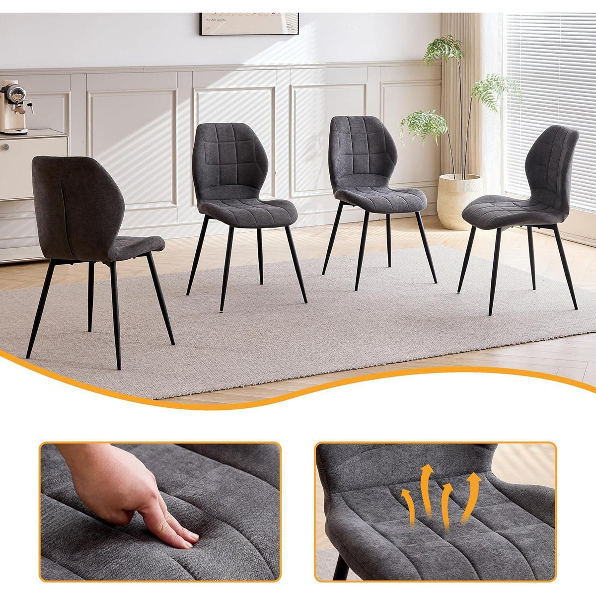 Esszimmerstuhl Set Grau – 8 gepolsterte Stühle im Nordic Stil