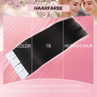Echthaar Tape Extensions #1B Schwarz 50cm – Remy Menschenhaar