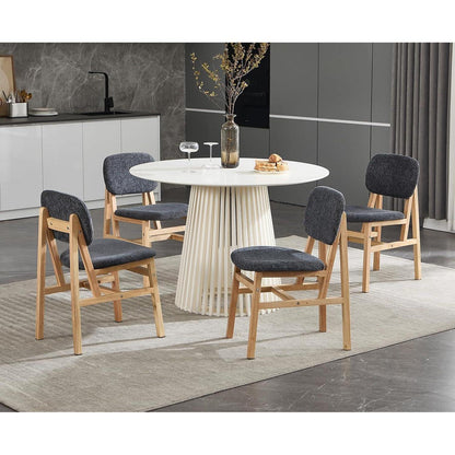 Esszimmerstühle Set 4 Holz Grau, Chenille Polsterstühle