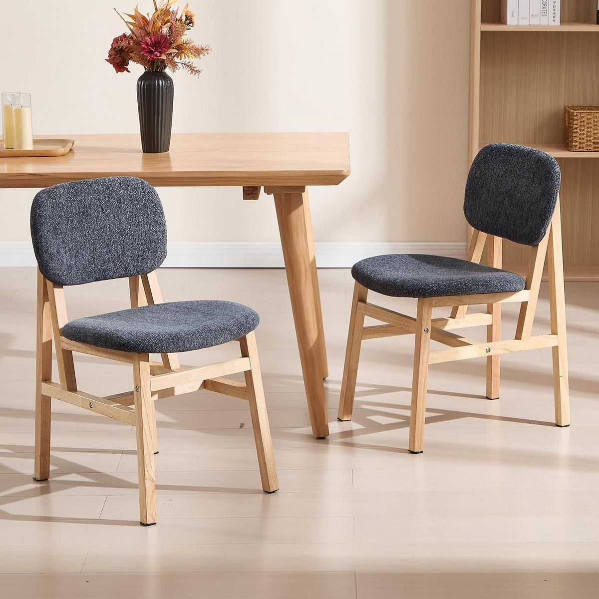 Esszimmerstühle 2er Set Holz & Chenille Grau
