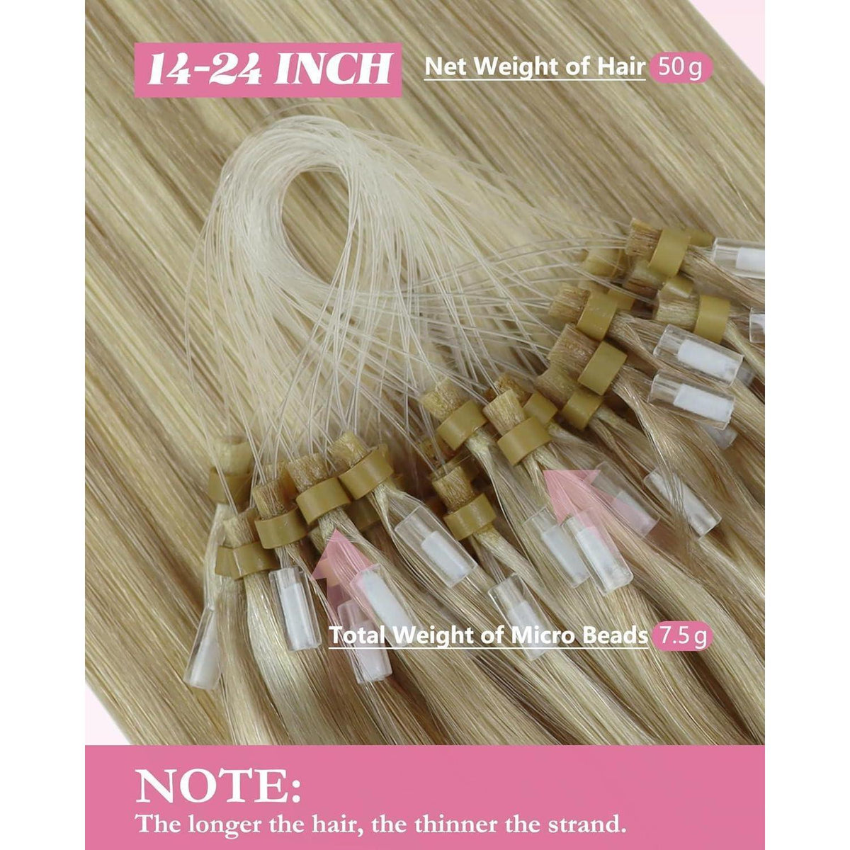 Blond Microring Extensions Echthaar 45cm – Aschblond Highlights
