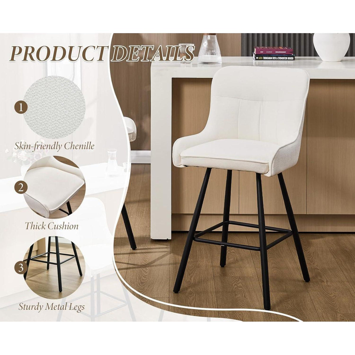 Barhocker Set 2er Chenille – Modern & Bequem