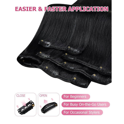 Echthaar Clip-in Extension Schwarz 55cm – Volumenspendend & Stylingfähig